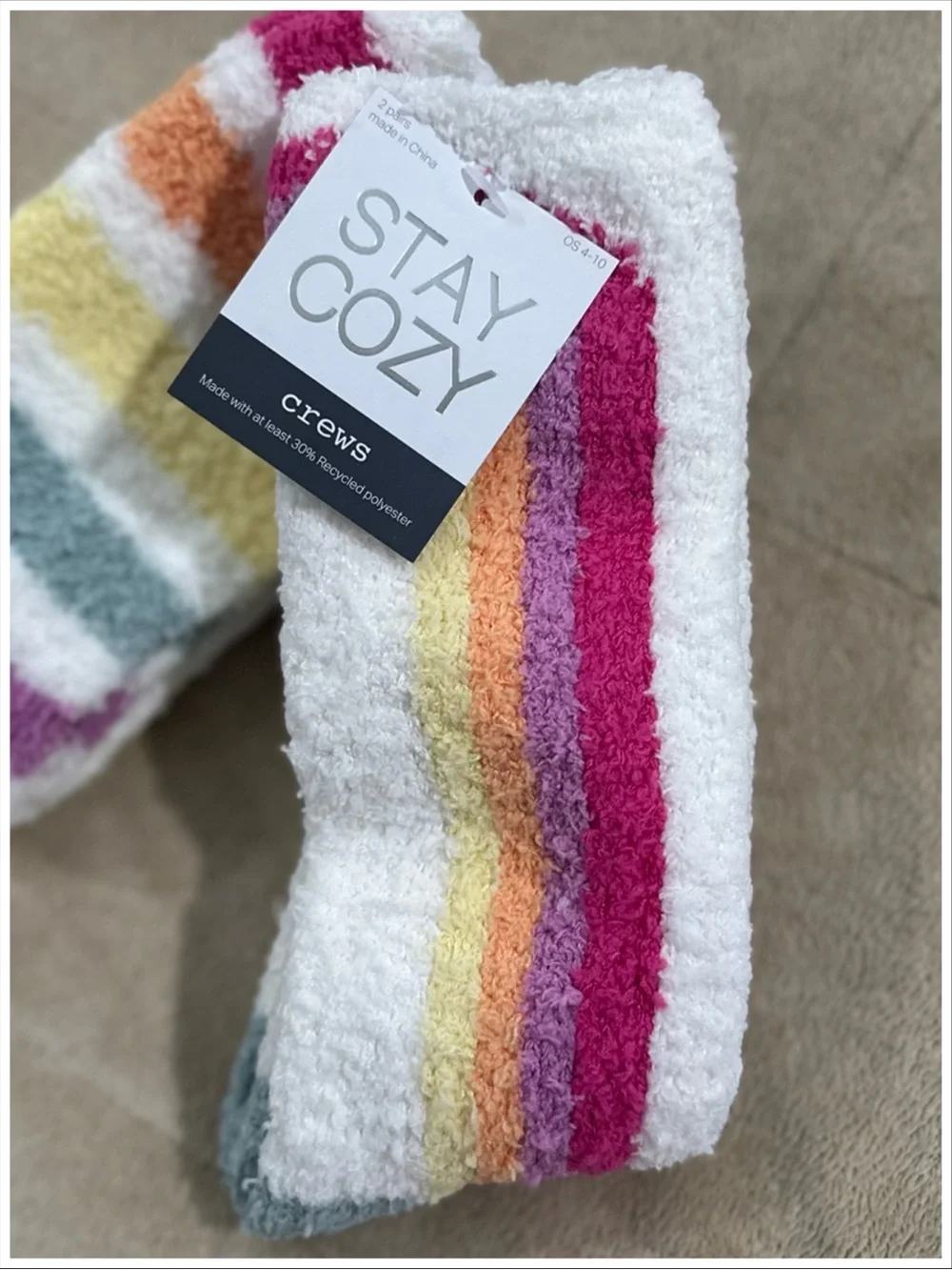 Stay Cozy Striped Fuzzy Crew Socks ~ 2 Pack ~ NWT ~ Size OS 4-10 ~ Item #503